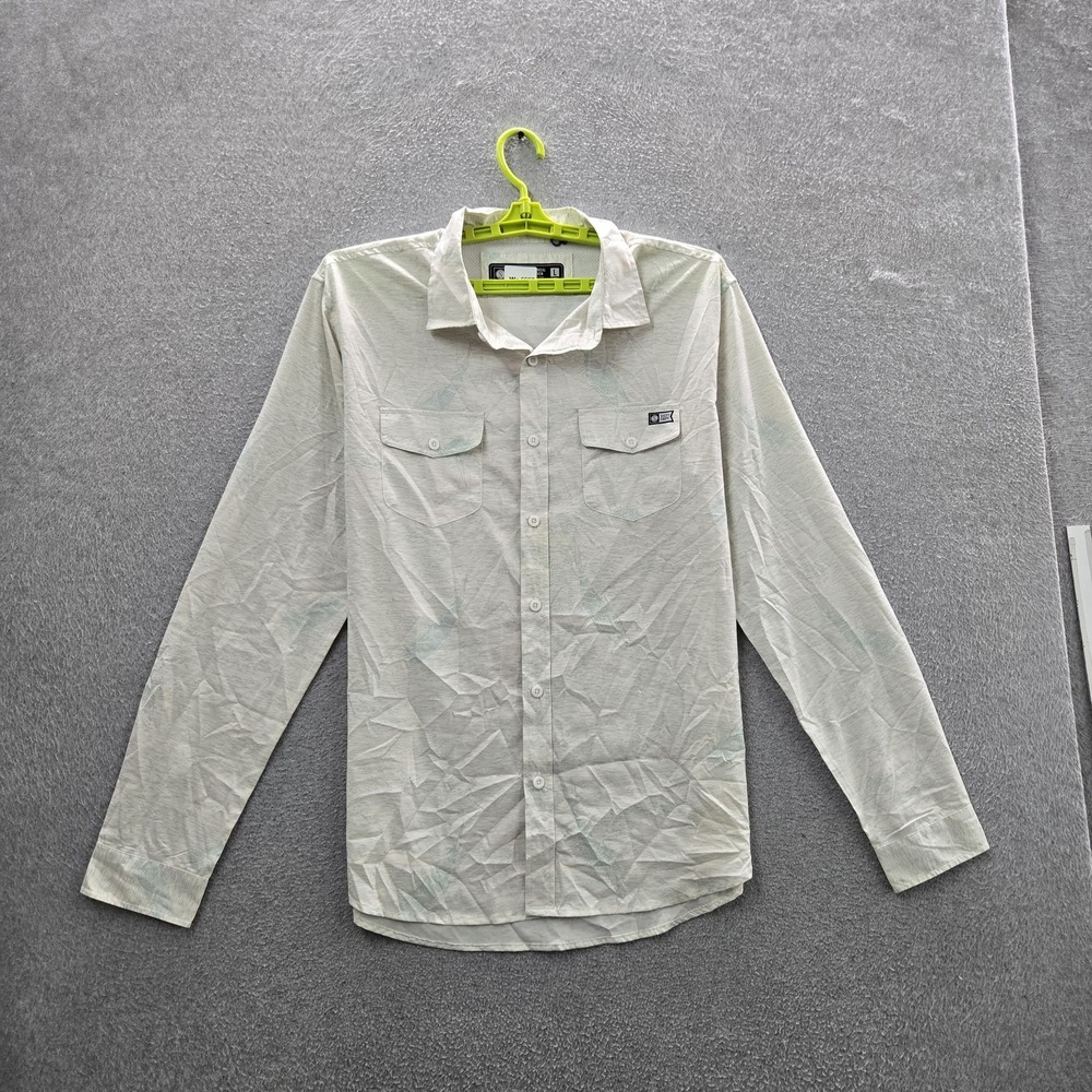 Salty Crew Men Button Up Shirt L White Graphic Fish Technical Woven Outdoor Fish